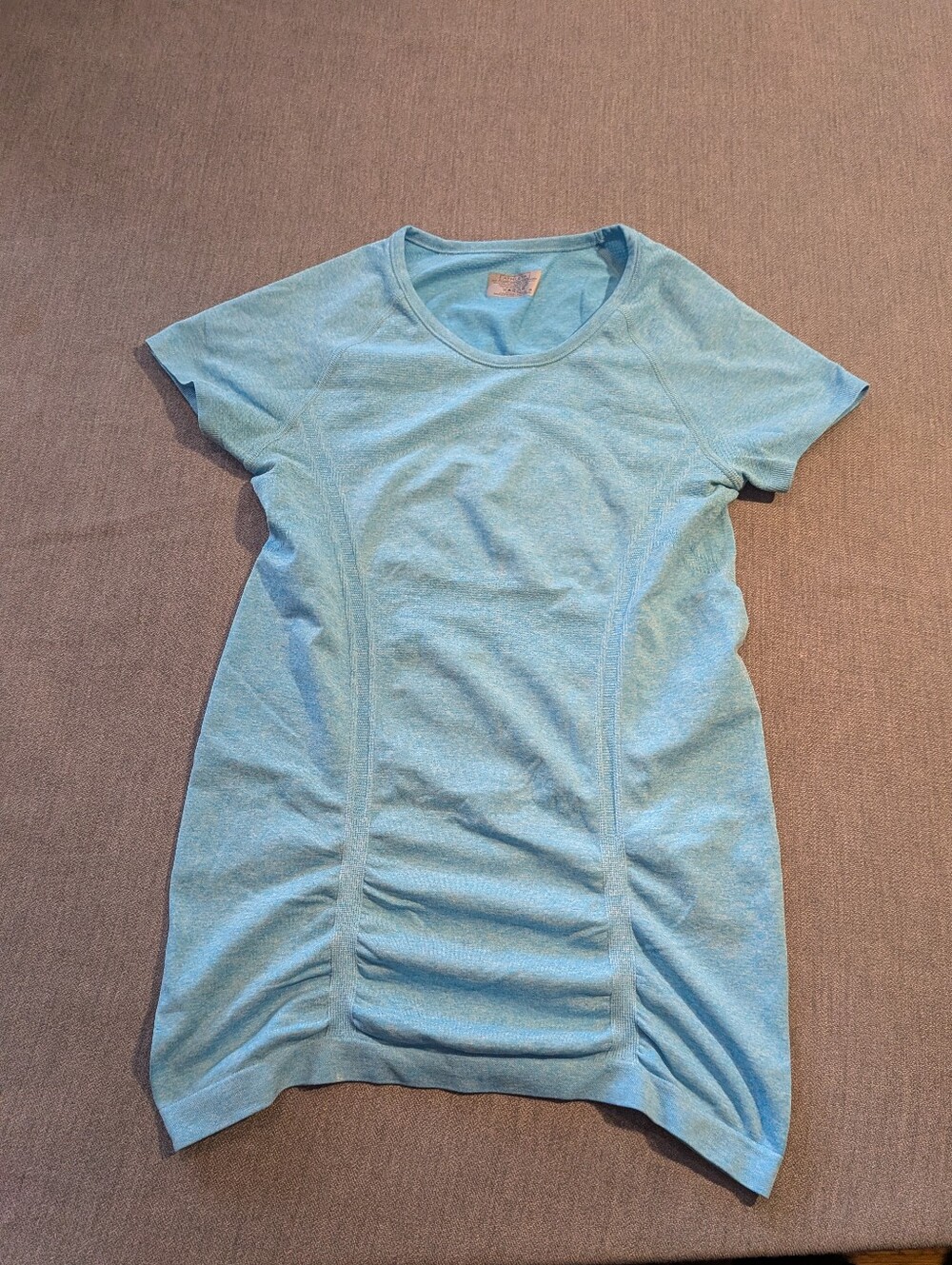 Athleta Fastest Track Tee Ruched Blue Shirt Size Small Polyester Nylon